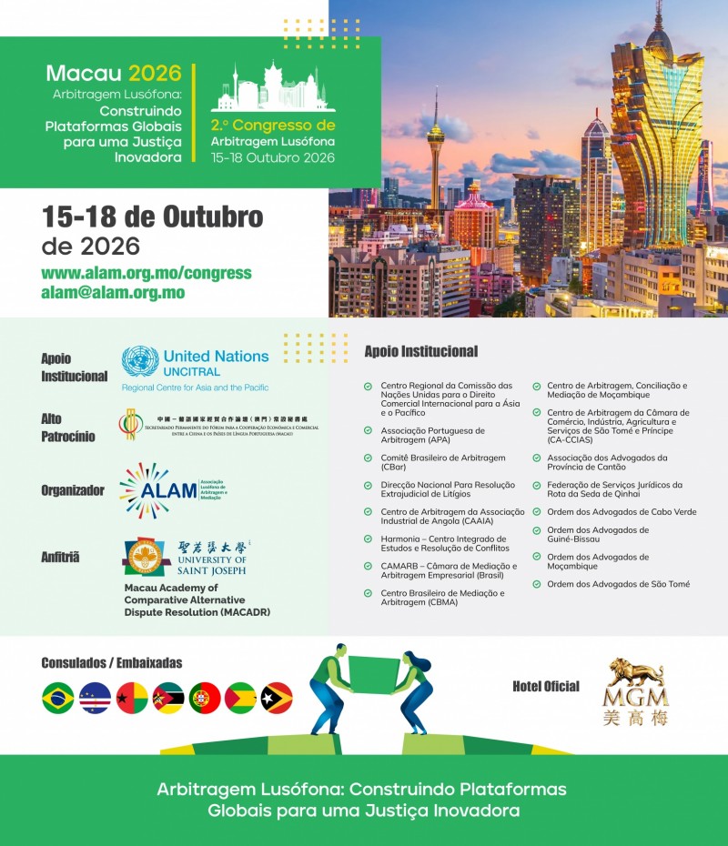 A APA apoia o 2.º Congresso de Arbitragem Lusófona Macau 2026