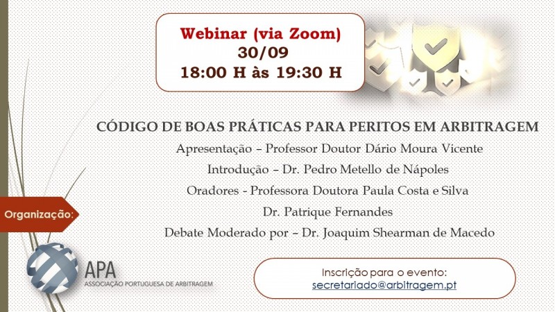 CÓDIGO DE BOAS PRÁTICAS PARA PERITOS EM ARBITRAGEM - Webinar